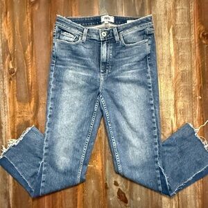 PAIGE Women’s High Rise Straight Leg Denim Jeans Size 29 Medium Wash Raw Hem EUC
